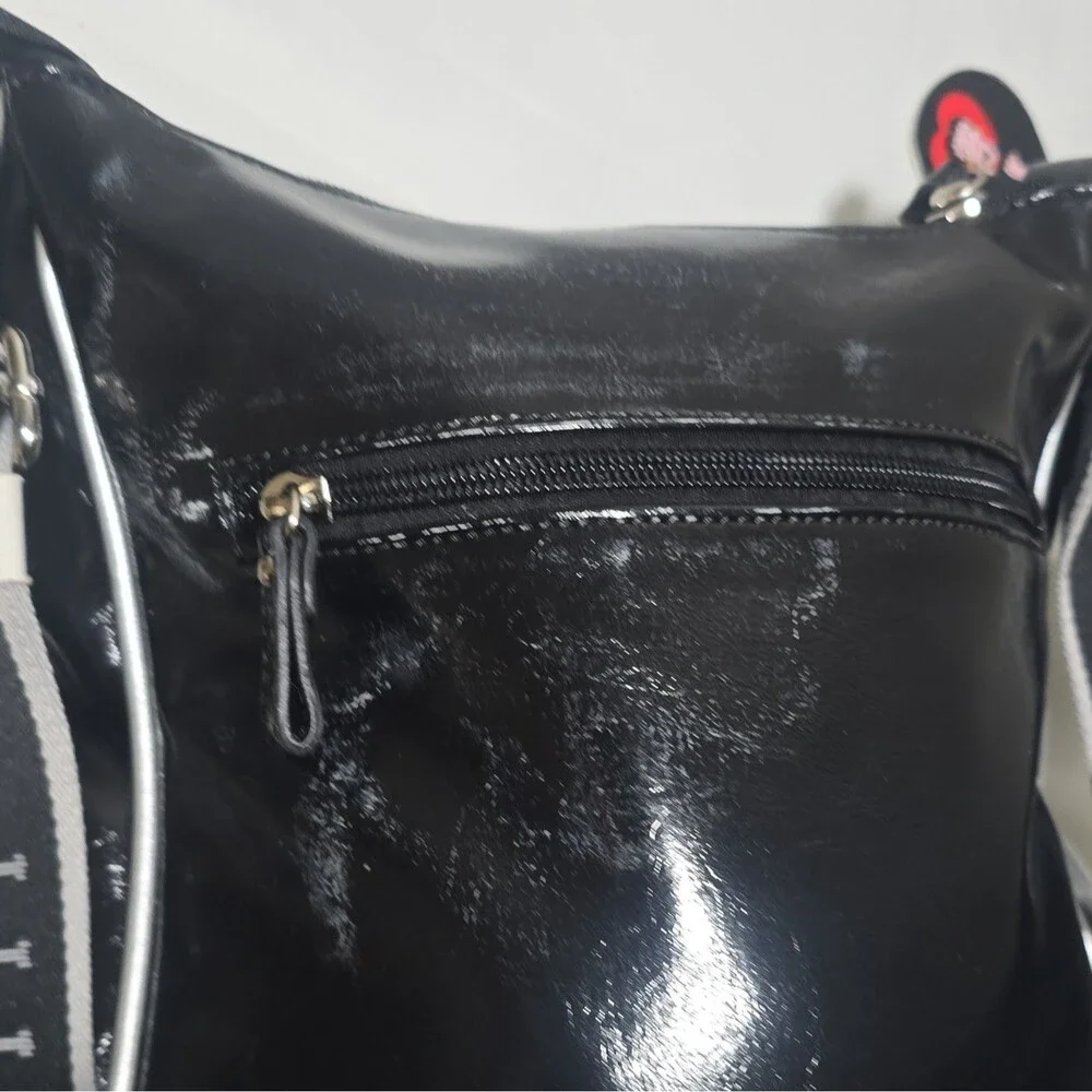 Betty Boop Black Silver Patent Crossbody Bag Purse Y2K Graphic Print Zip Charm